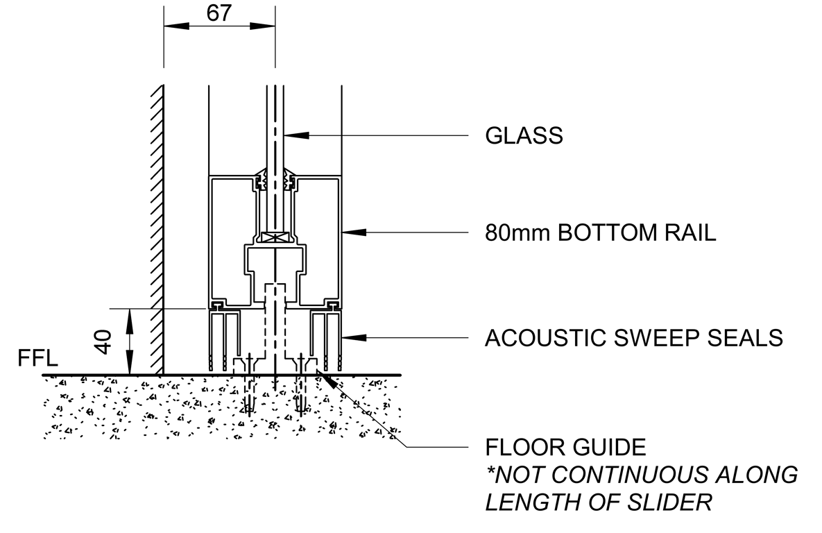 SL80+ - Bi-Parting Face Slider - Ceiling Recessed - Floor Seals And Guide