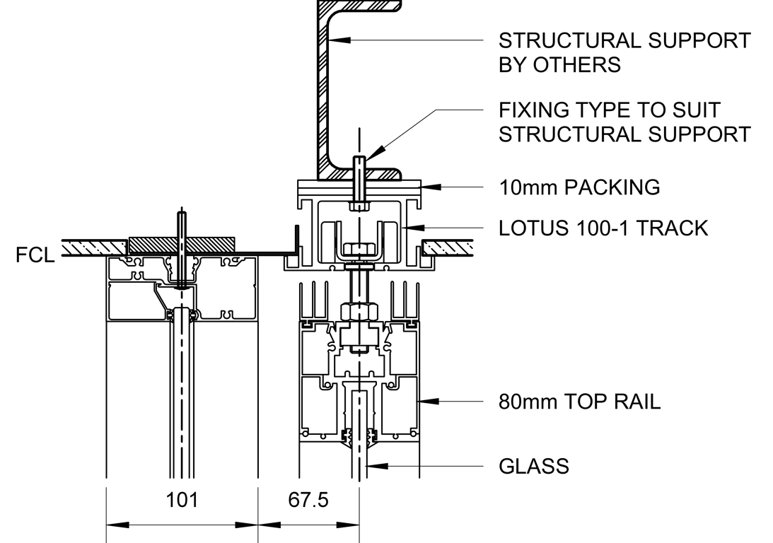 SL80+ - Bi-Parting Slider + Fixed Glazed Panels - Ceiling Recessed - Head Track