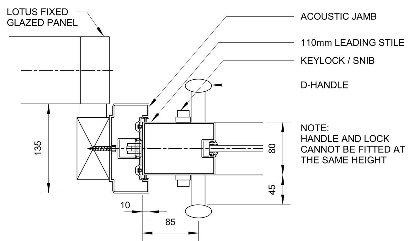  Image of SL80+ - Single Face Slider + Fixed Glazed Panel - Ceiling Recessed - Offset Jamb - Plan View