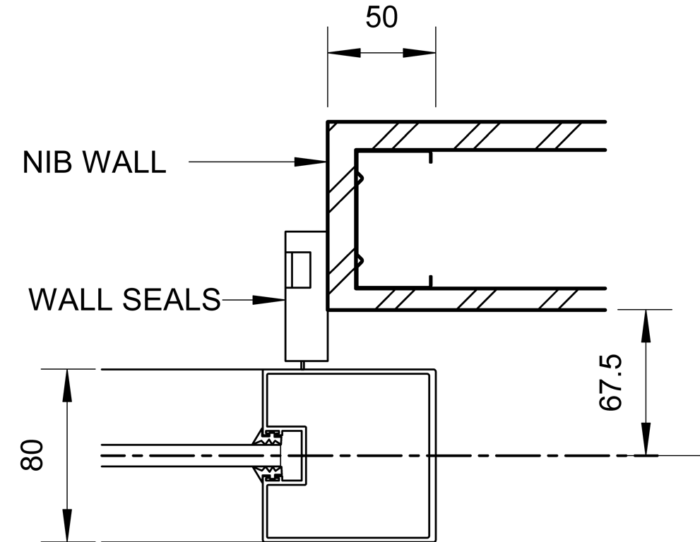 SL80+ - Single Face Slider + Fixed Glazed Panel - Ceiling Recessed - Offset Jamb - Wall Seal