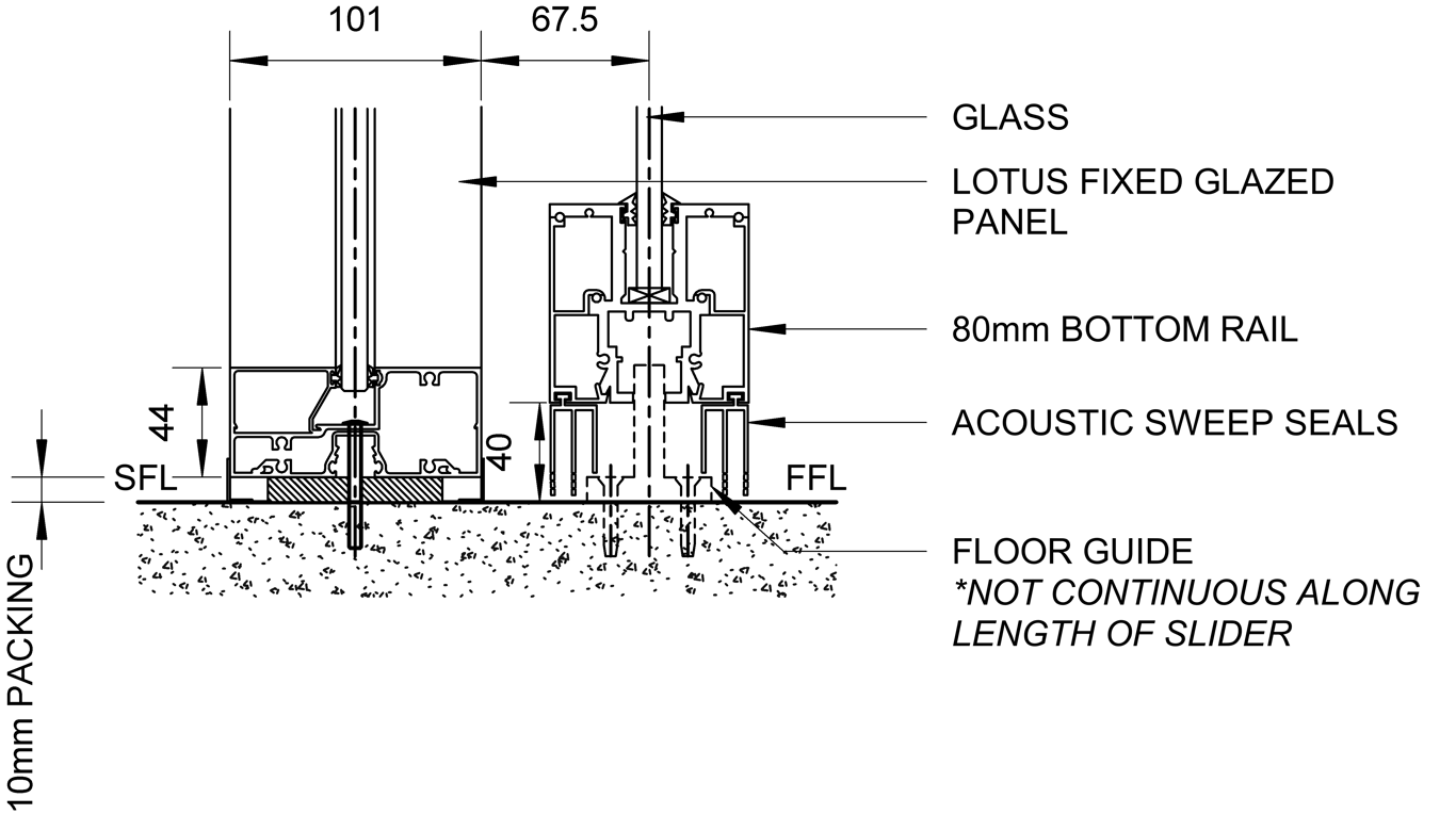  Image of SL80+ - Single Face Slider + Fixed Glazed Panels - Ceiling Recessed - Floor Seals And Guide