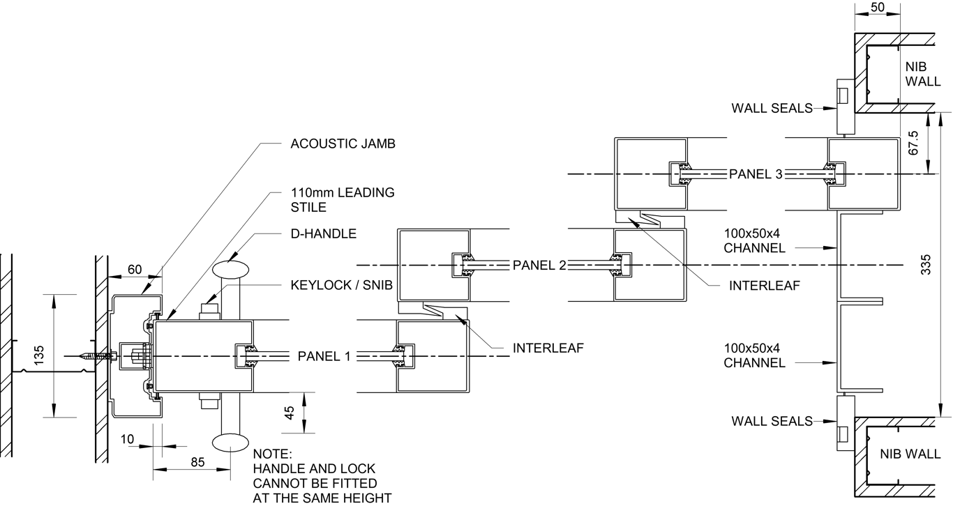 SL80+ - Triple Cavity Slider - Ceiling Recessed - Plan View