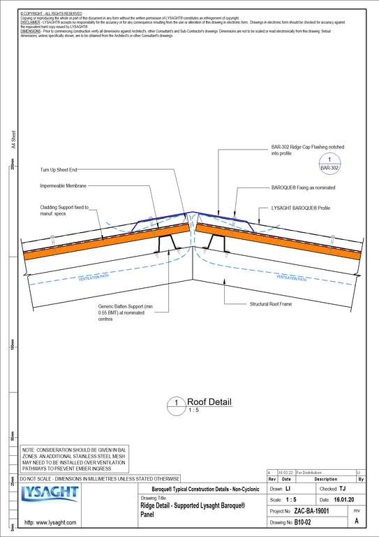  Image of B10-02 - Ridge Detail - Supported Lysaght Baroque® Panel