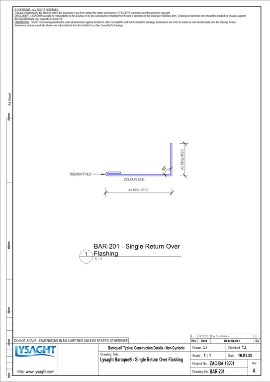 Navigate to BAR-201 - Lysaght Baroque® - Single Return Over Flashing