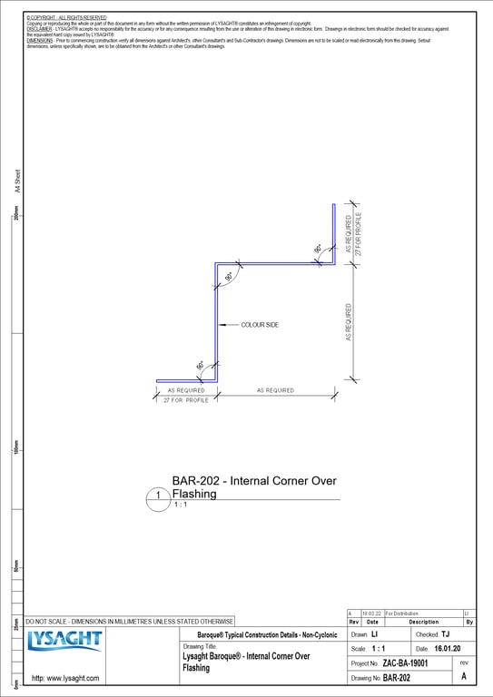 BAR-202 - Lysaght Baroque® - Internal Corner Over Flashing