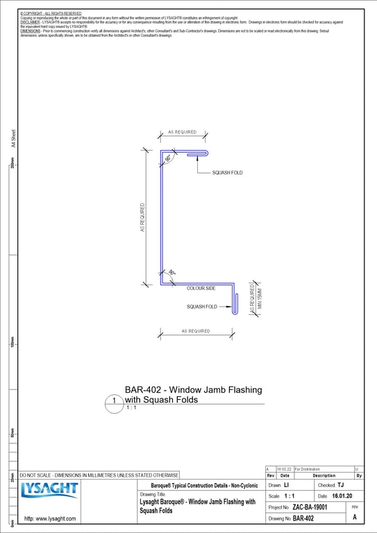 Navigate to BAR-402 - Lysaght Baroque® - Window Jamb Flashing with Squash Folds