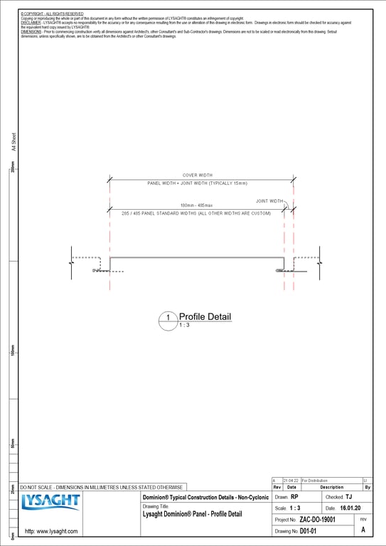 Navigate to D01-01 - Lysaght Dominion® Panel - Profile Detail