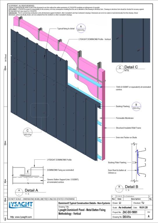 Navigate to D03-01a - Lysaght Dominion® Panel - Metal Batten Fixing Methodology - Vertical