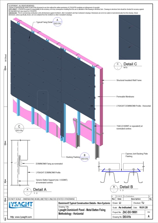 D03-01b - Lysaght Dominion® Panel - Metal Batten Fixing Methodology - Horizontal