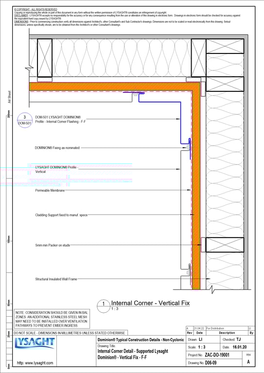 Navigate to D06-09 - Internal Corner Detail - Supported Lysaght Dominion® - Vertical Fix - F-F