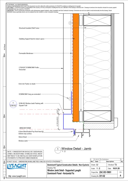 Navigate to D11-02 - Window Jamb Detail - Supported Lysaght Dominion® Panel - Horizontal Fix