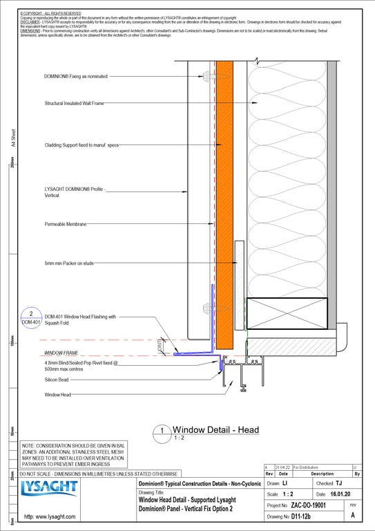 Navigate to D11-12b - Window Head Detail - Supported Lysaght Dominion® Panel - Vertical Fix Option 2