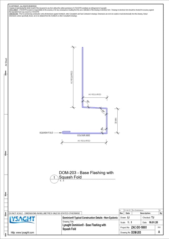 Navigate to DOM-203 - Lysaght Dominion® - Base Flashing with Squash Fold