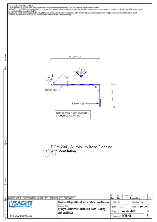Navigate to DOM-204 - Lysaght Dominion® - Aluminium Base Flashing with Ventilation