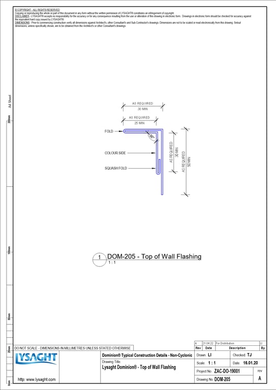 Navigate to DOM-205 - Lysaght Dominion® - Top of Wall Flashing
