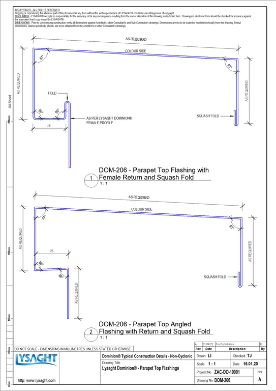 Navigate to DOM-206 - Lysaght Dominion® - Parapet Top Flashings