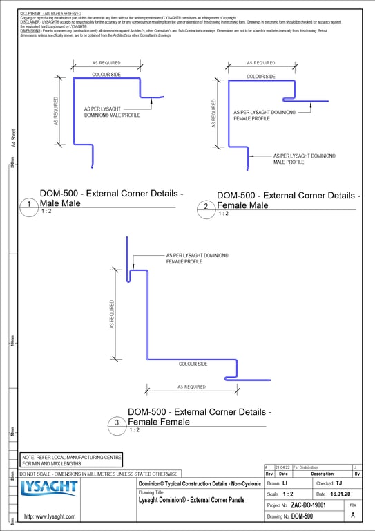 DOM-500 - Lysaght Dominion® - External Corner Panels