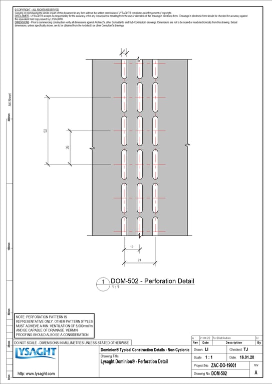 Navigate to DOM-502 - Lysaght Dominion® - Perforation Detail