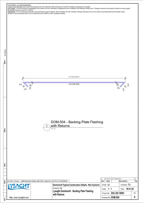 Navigate to DOM-504 - Lysaght Dominion® - Backing Plate Flashing with Returns