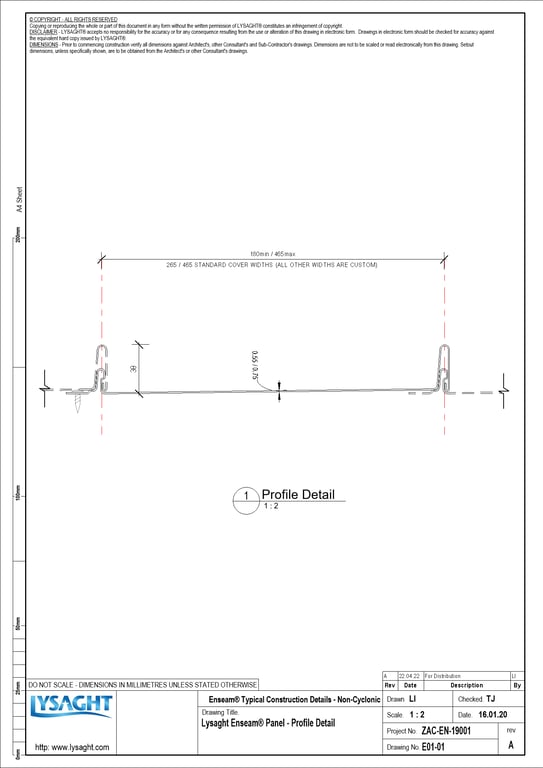 Navigate to E01-01 - Lysaght Enseam® Panel - Profile Detail