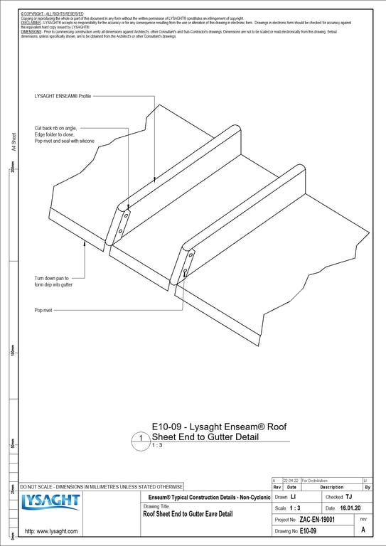 E10-09 - Roof Sheet End to Gutter Eave Detail