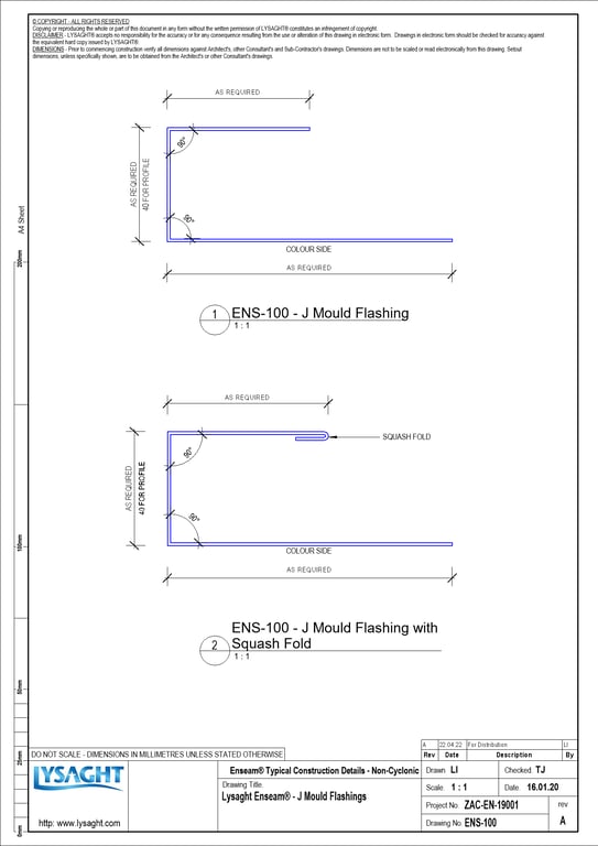 Navigate to ENS-100 - Lysaght Enseam® - J Mould Flashings