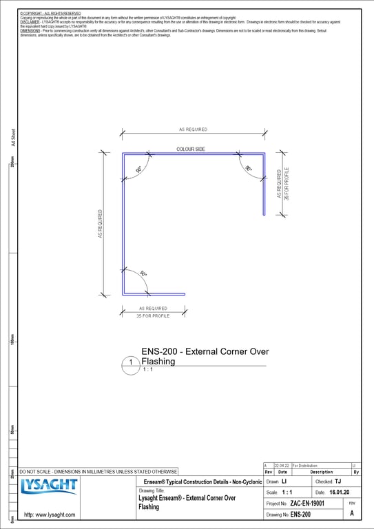  Image of ENS-200 - Lysaght Enseam® - External Corner Over Flashing
