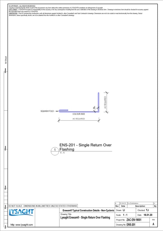Navigate to ENS-201 - Lysaght Enseam® - Single Return Over Flashing