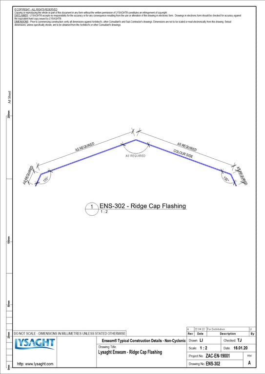 ENS-302 - Lysaght Enseam - Ridge Cap Flashing