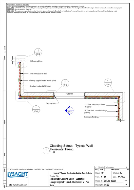 Navigate to I04-03 - Typical Wall Cladding Setout - Supported Lysaght Imperial™ Panel - Horizontal Fix - Plan View