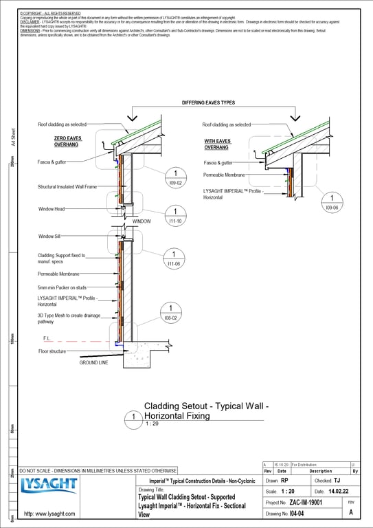 Navigate to I04-04 - Typical Wall Cladding Setout - Supported Lysaght Imperial™ - Horizontal Fix - Sectional View