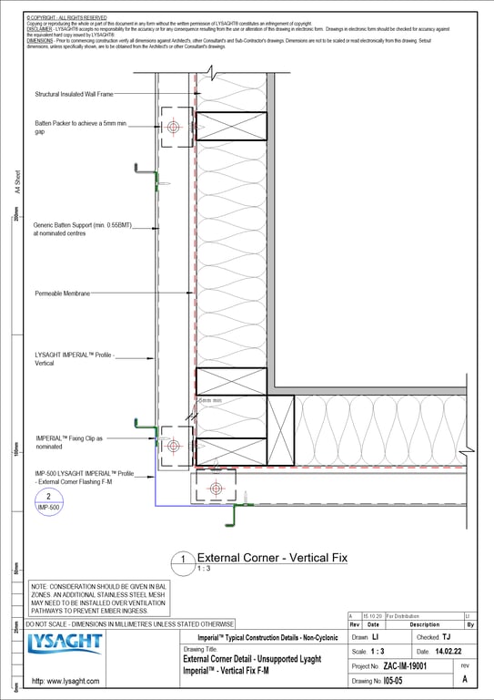 Navigate to I05-05 - External Corner Detail - Unsupported Lyaght Imperial™ - Vertical Fix F-M
