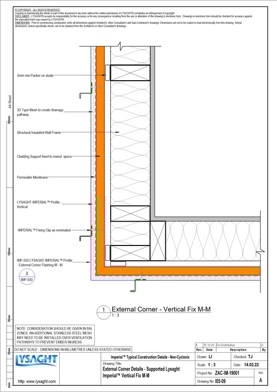 Navigate to I05-09 - External Corner Details - Supported Lysaght Imperial™ Vertical Fix M-M