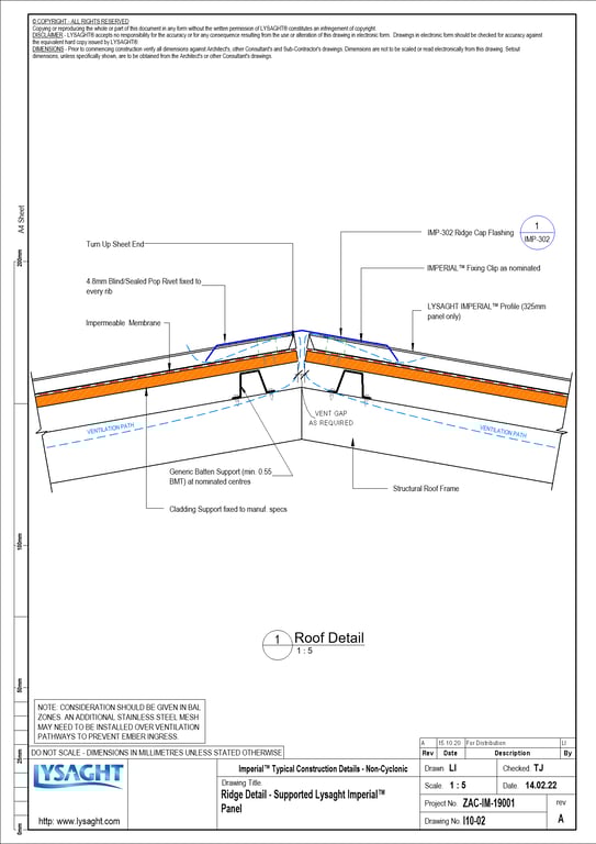 Navigate to I10-02 - Ridge Detail - Supported Lysaght Imperial™ Panel