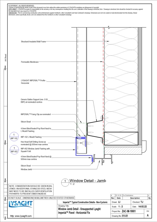 Navigate to I11-01 - Window Jamb Detail - Unsupported Lysght Imperial™ Panel - Horizontal Fix