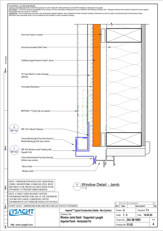 Navigate to I11-02 - Window Jamb Detail - Supported Lysaght Imperial Panel - Horizontal Fix