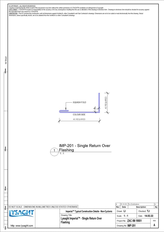 Navigate to IMP-201 - Lysaght Imperial™ - Single Return Over Flashing