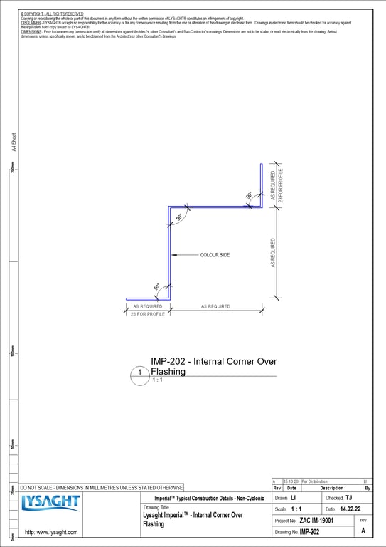 Navigate to IMP-202 - Lysaght Imperial™ - Internal Corner Over Flashing