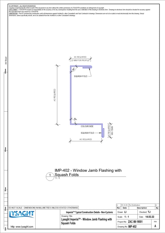 Navigate to IMP-402 - Lysaght Imperial™ - Window Jamb Flashing with Squash Folds