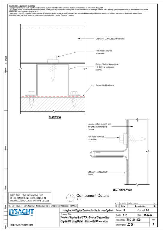 Navigate to L02-06 - Fielders Shadowline® WA - Typical Shadowline Clip Wall Fixing Detail - Horizontal Orientation