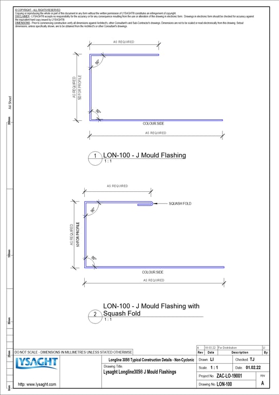 Navigate to LON-100 - Lysaght Longline305® J Mould Flashings