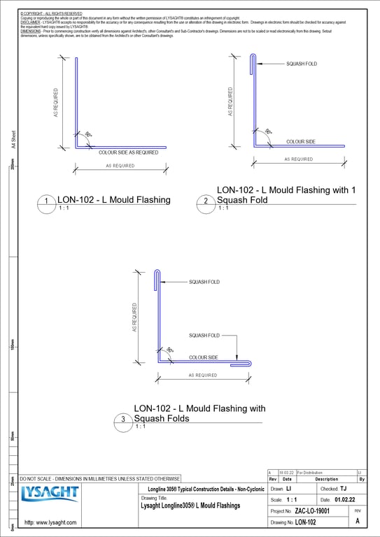 LON-102 - Lysaght Longline305® L Mould Flashings