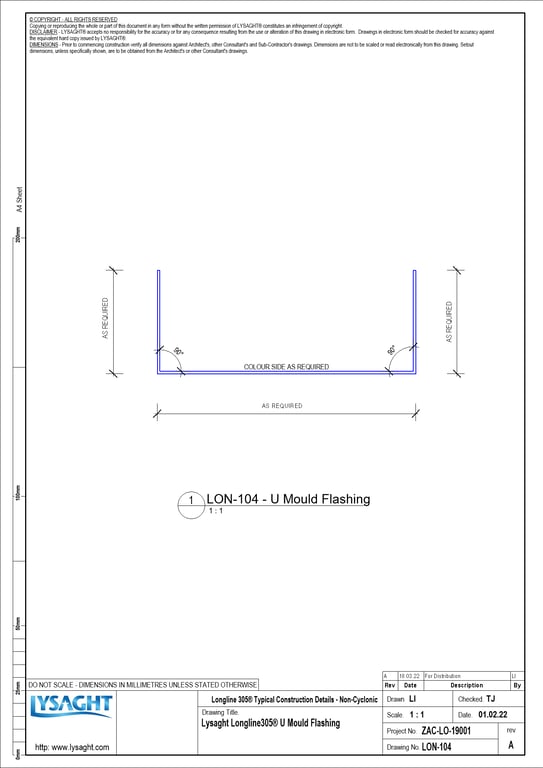 Navigate to LON-104 - Lysaght Longline305® U Mould Flashing