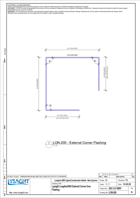  Image of LON-200 - Lysaght Longline305® External Corner Over Flashing