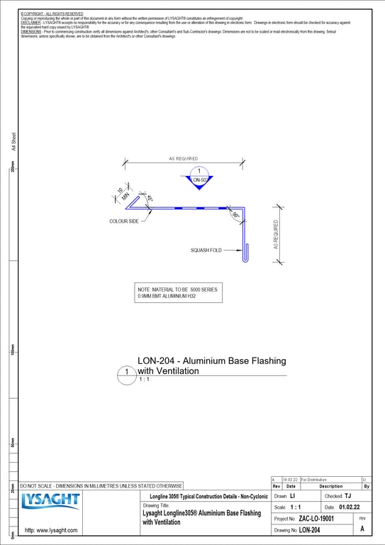 Navigate to LON-204 - Lysaght Longline305® Aluminium Base Flashing with Ventilation