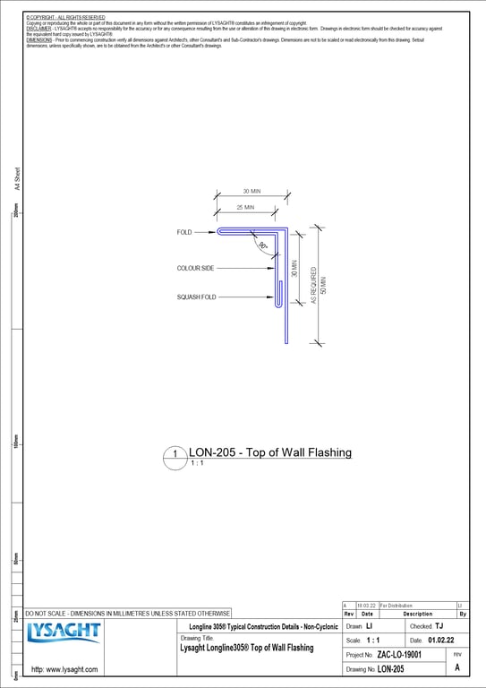  Image of LON-205 - Lysaght Longline305® Top of Wall Flashing