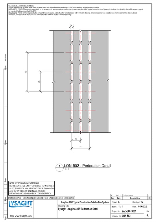 Navigate to LON-502 - Lysaght Longline305® Perforation Detail