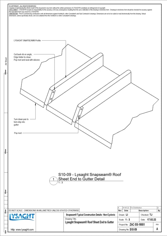  Image of S10-09 - Lysaght Snapseam® Roof Sheet End to Gutter