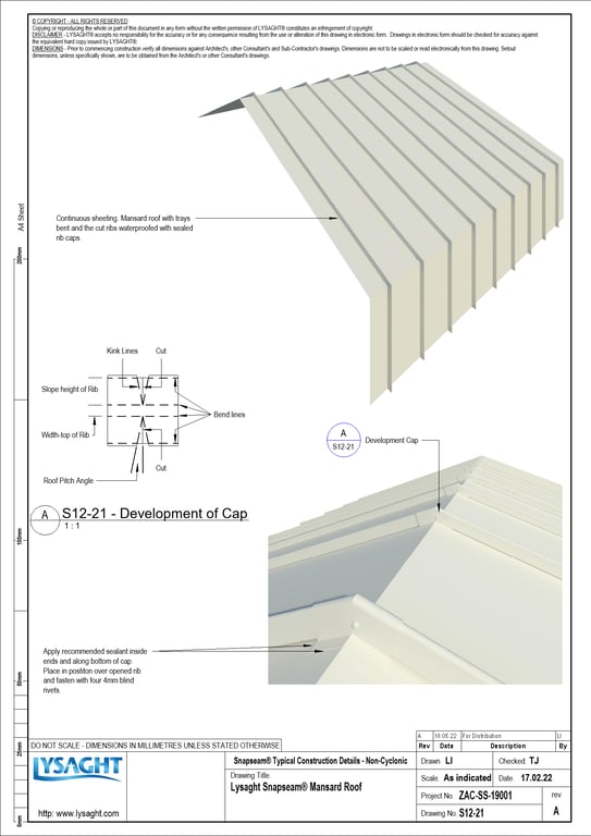 Navigate to S12-21 - Lysaght Snapseam® Mansard Roof