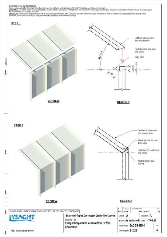 Navigate to S12-22 - Lysaght Snapseam® Mansard Roof to Wall Connection